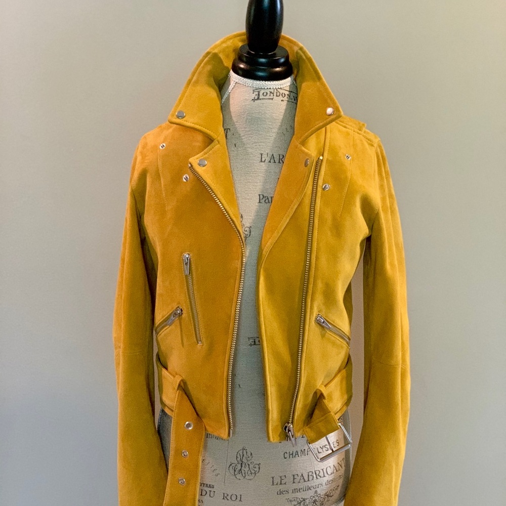 Veda Soft Suede Mustard Yellow Moto Zipper Jacket